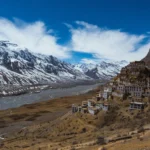 Spiti Valley landscape with high Himalayan mountains and winding road in Himachal Pradesh