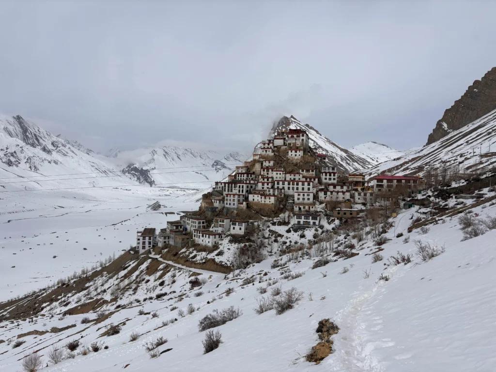 Key Monastery in Spiti Valley covered in snow during winter, Himachal Pradesh